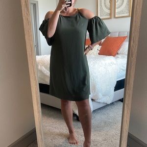 Krazy Kat cold shoulder olive green dress large